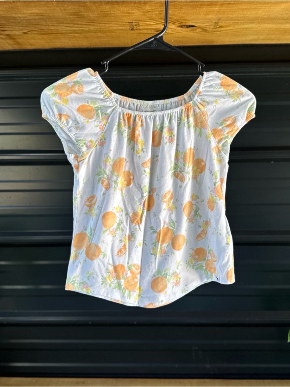Girl’s Abercrombie Kids White Orange-Print Short Sleeve Top